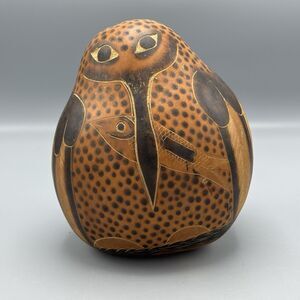 Hand Painted Carved South American Peru Kingfisher Gourd Calabash 7" Figurine